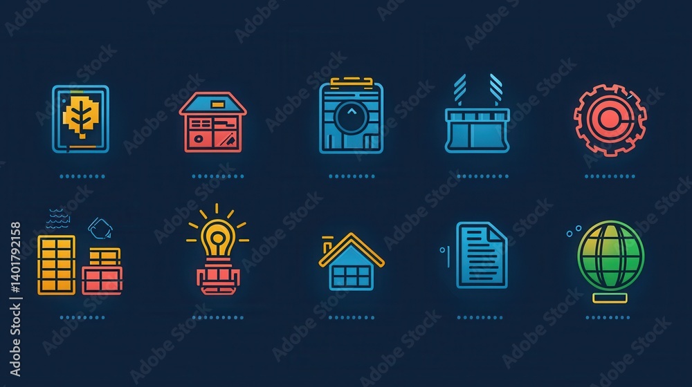 A collection of 15 minimalist outline icons representing various aspects of corporate business management data analytics technology and enterprise workflow