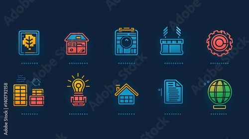 Obraz na płótnie A collection of 15 minimalist outline icons representing various aspects of corporate business management data analytics technology and enterprise workflow w salonie