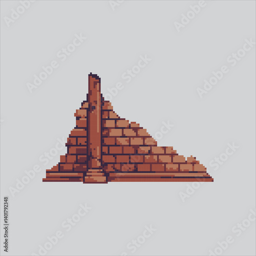 Pixel art illustration Wall Ruins. Pixelated Brick Ruins. Vintage Old Brick Wall Ruins Icon pixelated for the pixel art game and icon for website and video game. old school retro.