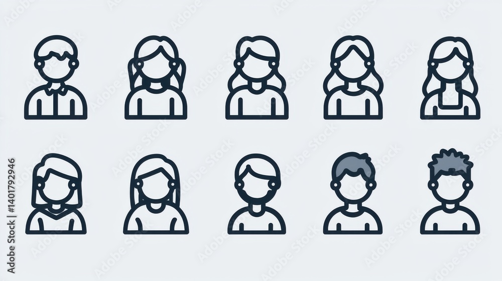 A collection of simplified silhouette icons representing a diverse group of people suitable for use in digital interfaces websites and applications