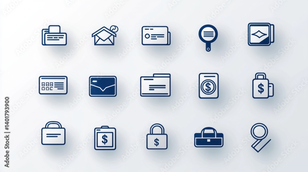A set of 15 payment related outline icons designed in a minimal and modern style to represent various financial and banking related concepts A set of 15 payment related outline icons designed in a minimal and modern style to represent various financial and banking related concepts