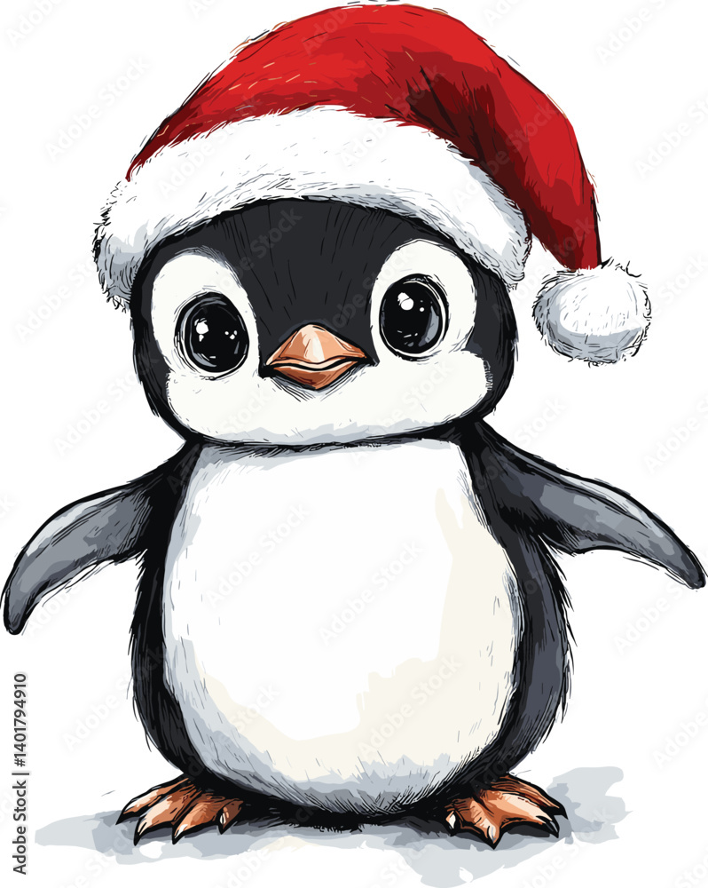 Fototapeta premium penguin with santa hat