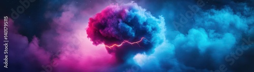 Dramatic Cloud Formation Illuminated by Striking Lightning Bolts Against a Darkening Sky Evoking a Sense of Power and Nature's Unpredictability