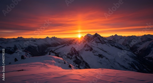 sunrise in the mountains snow
