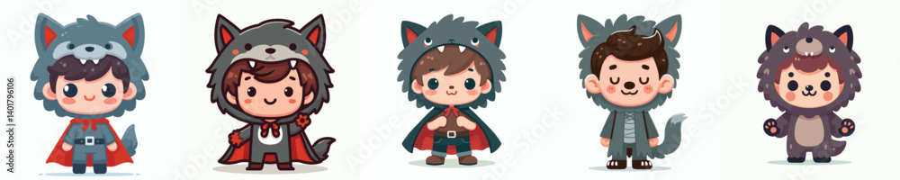 collection of cute vectors of boys wearing werewolf costumes collection of cute vectors of boys wearing werewolf costumes