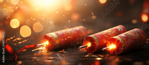 Festive firecrackers ignite, bokeh background