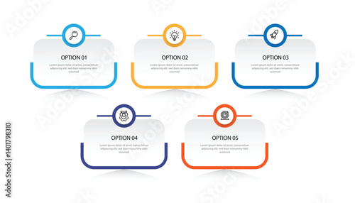 5 step columns infographic template with paper style can be used for workflow, business information, presentation and web graphic design 