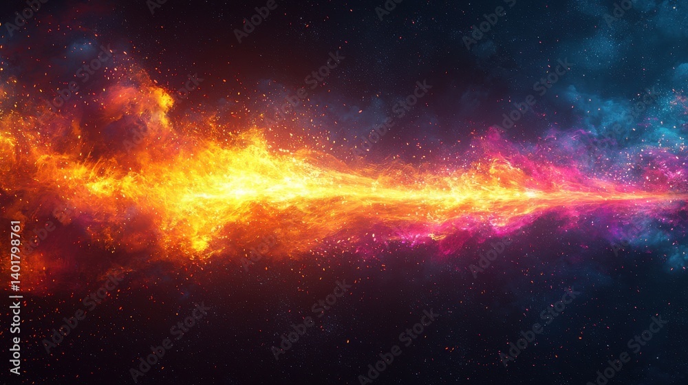 Fototapeta premium Dramatic and vibrant arrow of light surging upwards through a visually stunning cosmic landscape filled with swirling clouds of gas stars and other celestial phenomena