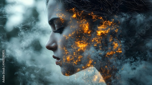 Mysterious Woman Veiled in Smoke