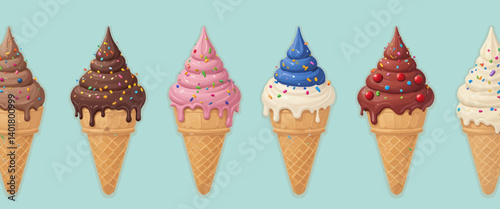Ice_Cream_Cones_Dessert_Treats_Sweet_Food_Cartoon