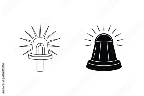 Emergency Siren Light Vector Illustration Showing Line Art And Solid Style Silhouette