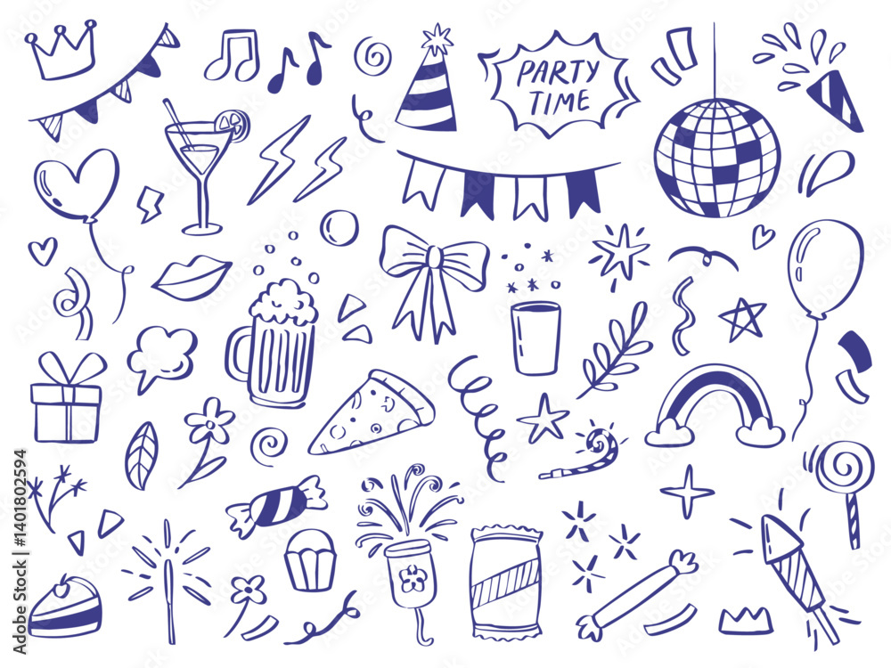 party doodle hand drawn illustration