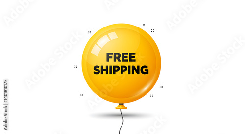 Bright yellow balloon with 'Free Shipping' text, floating against a white background, perfect for advertising deals and promotions.