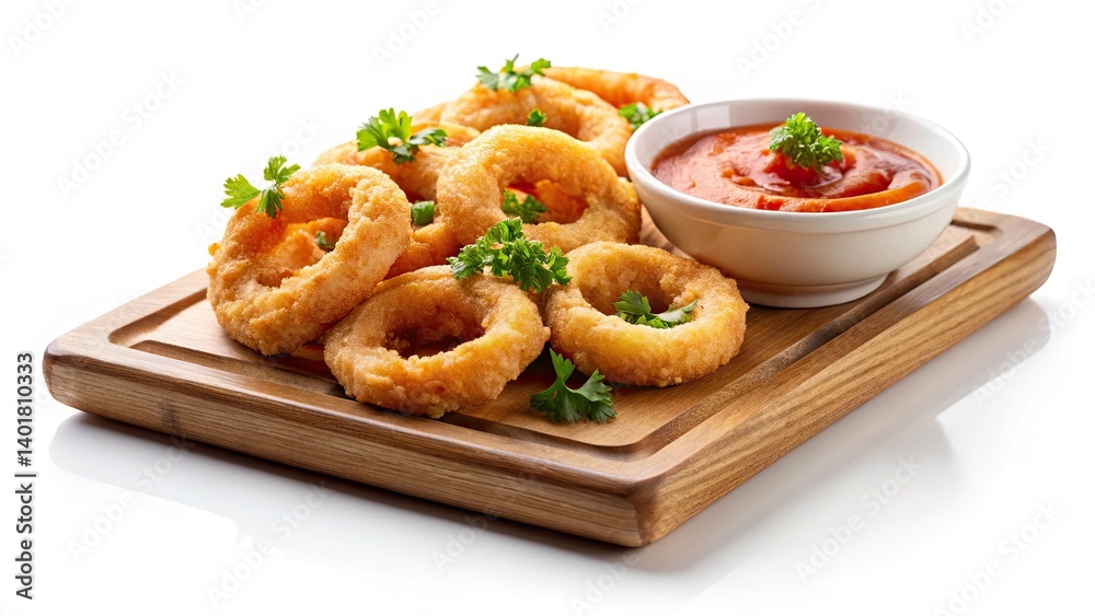 Crispy Fried Calamari Rings, Wooden Tray, Dipping Sauce - Delicious Seafood Appetizer Recipe Crispy Fried Calamari Rings, Wooden Tray, Dipping Sauce - Delicious Seafood Appetizer Recipe