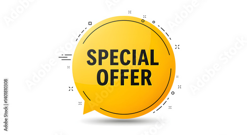 A vibrant yellow speech bubble declares a 'Special Offer' against a clean white backdrop, surrounded by minimalist design elements.