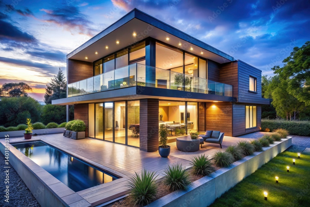 Fototapeta premium Smart Home Future: AI Automation, Modern Architecture, Sustainable Design, Energy Efficiency