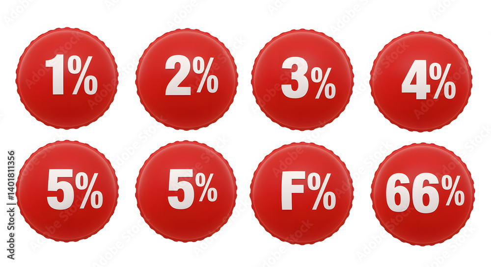 A collection of red discs, each displaying a percentage in white, ranging from 1% to 66%, against a clean, white background. A collection of red discs, each displaying a percentage in white, ranging from 1% to 66%, against a clean, white background.