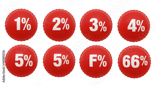 A collection of red discs, each displaying a percentage in white, ranging from 1% to 66%, against a clean, white background.