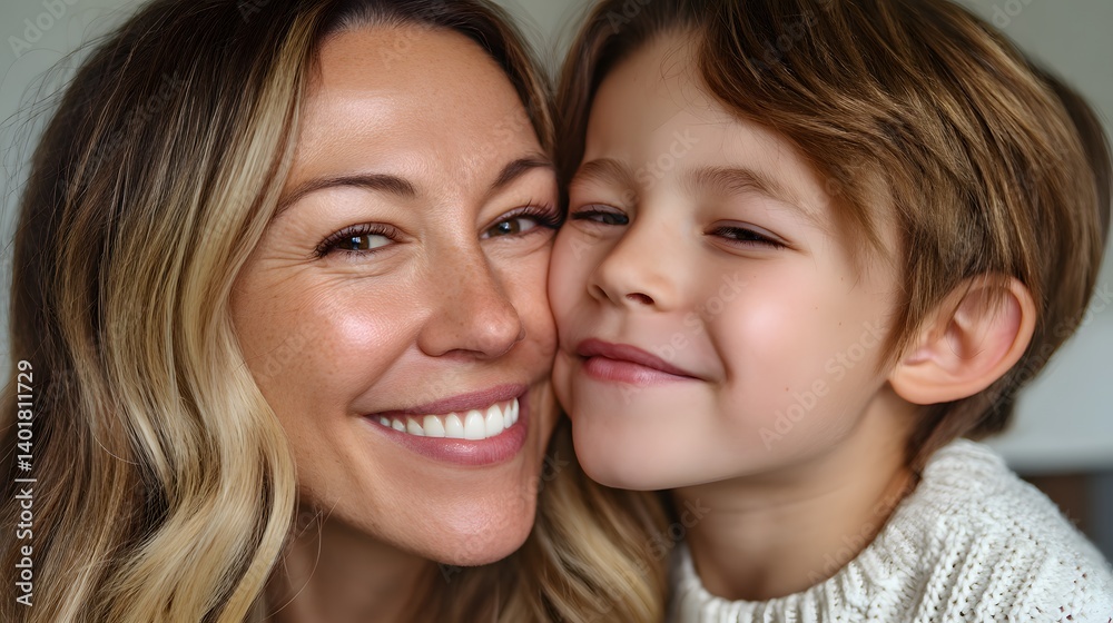 Mother’s Day: A heartwarming close-up captures a mother and child, their faces pressed together in a tender embrace, showcasing a genuine moment of love. Mother’s Day: A heartwarming close-up captures a mother and child, their faces pressed together in a tender embrace, showcasing a genuine moment of love.