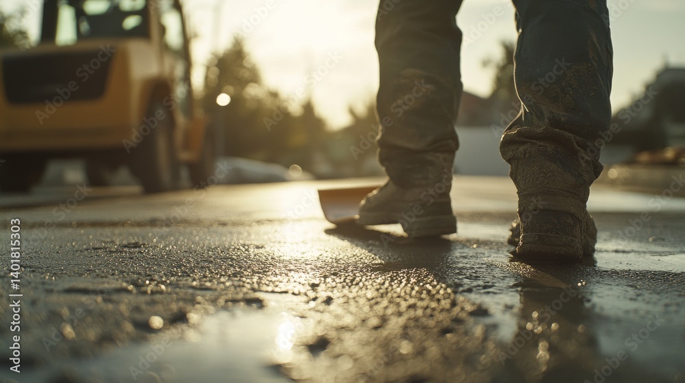 Concrete finisher using a float to smooth a driveway. Featuring precision and strength Concrete finisher using a float to smooth a driveway. Featuring precision and strength