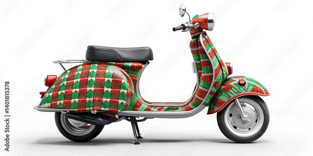 Fototapeta premium Festive Christmas Decorations, Holiday Scooter, Christmas Motorbike, Winter Italian Christmas, Christmas Vehicle, Holiday Ride