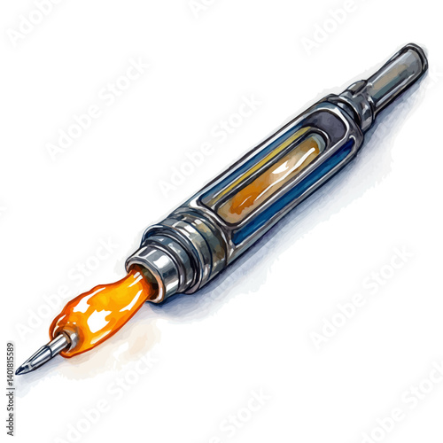 Soldering Iron With Melting Solder, watercolor vector, isolated on a white background.