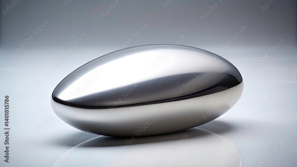 Modern Minimalist Metal Sculpture: Reflective Pebble Art, Gray Background, High Depth of Field Photography Modern Minimalist Metal Sculpture: Reflective Pebble Art, Gray Background, High Depth of Field Photography