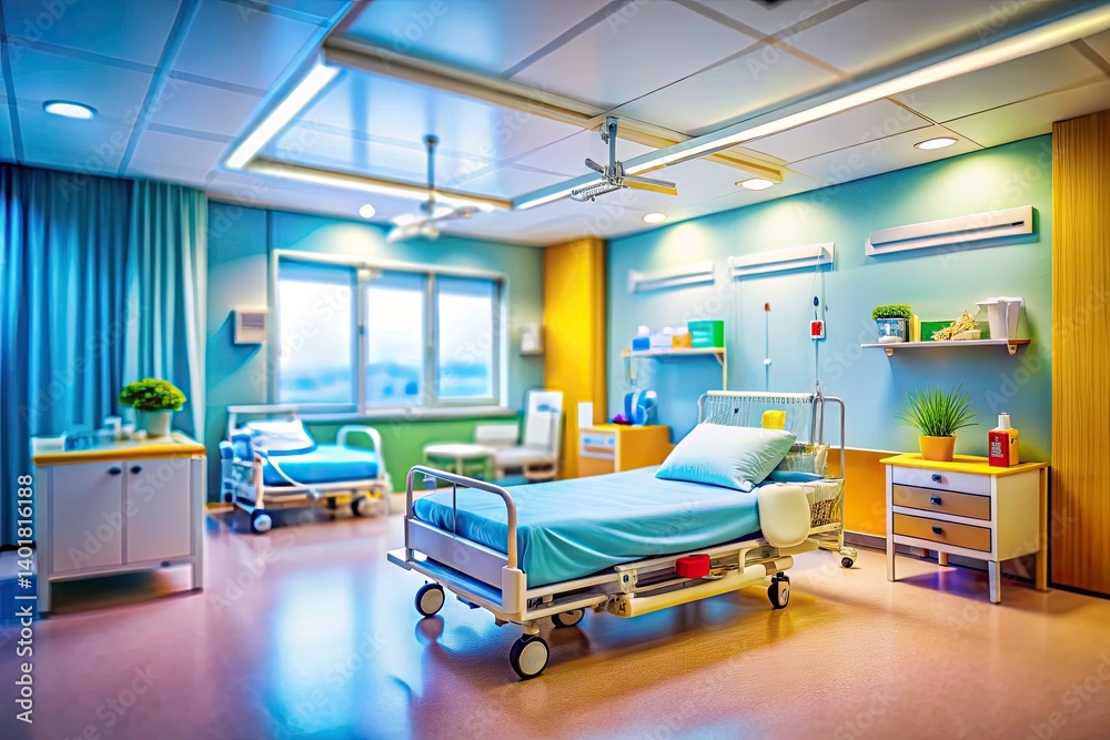 Tilt-Shift Hospital Room Photography: Miniature Medical Scene, Diecast Hospital, Tiny Patient Room, Miniature Hospital, Small-Scale Hospital