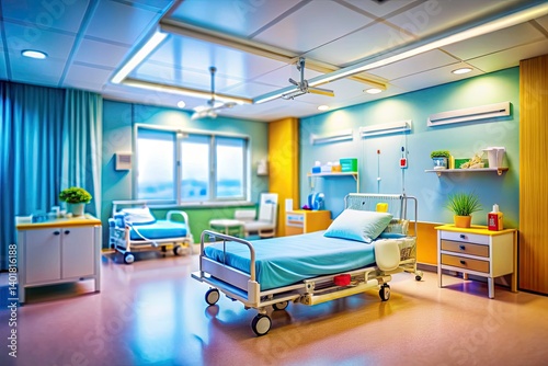Tilt-Shift Hospital Room Photography: Miniature Medical Scene, Diecast Hospital, Tiny Patient Room, Miniature Hospital, Small-Scale Hospital
