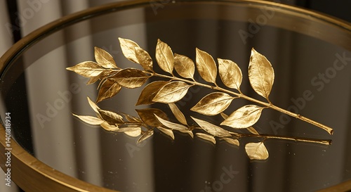 Elegant gilded foliage resting upon a reflective surface imparting classic luxury