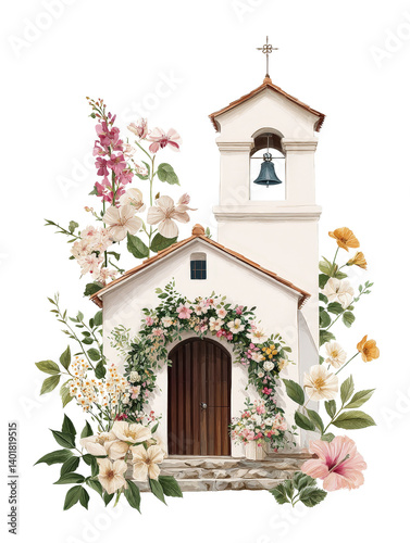 Charming church with floral decor.