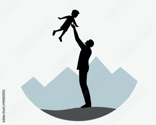Tender Father-Child Moment: Silhouette of Dad Lifting Child in Air