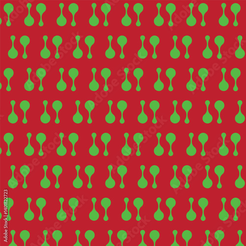 Retro green Drop Motif Pattern on Red Background | Bold Organic Shapes Seamless Design | Vector seamless pattern Design
