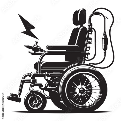 Electric wheelchair silhouette vector style with white background
