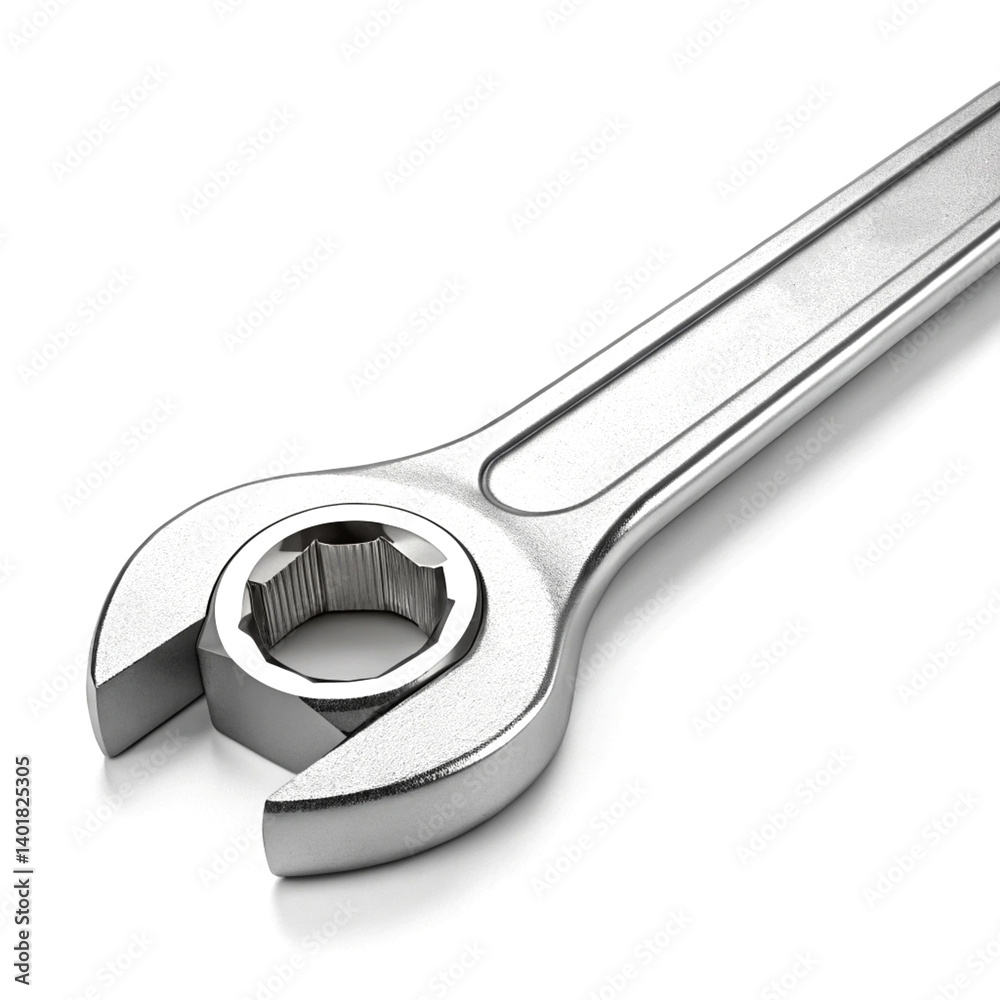 Isolated steel wrench, an adjustable metal tool for nut and bolt repair Isolated steel wrench, an adjustable metal tool for nut and bolt repair