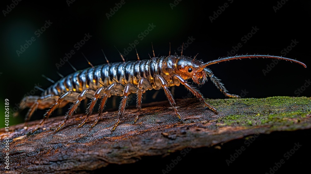 Fototapeta premium Close-up of a millipede on a log (1)