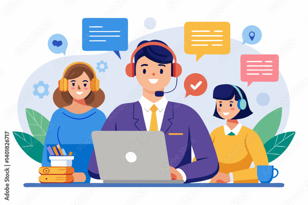 Customer service representative helping clients via live chat and phone
