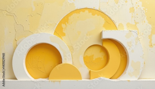 A composition featuring simple, intersecting arcs in a palette of pale lemon and chalky white. The shapes create a sense of movement and openness, suggesting growth.