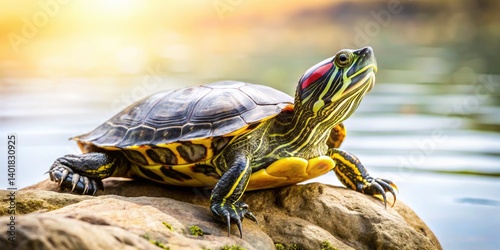 Urban Exploration: Pond Slider Turtle Sunbathing on Rocks - Wildlife Photography