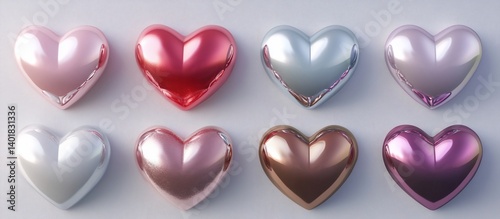 Shiny hearts arranged on white background; Valentine's Day; love
