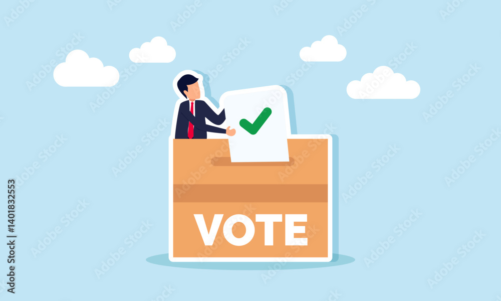 A businessman inserts a vote paper, illustration of participation in voting A businessman inserts a vote paper, illustration of participation in voting