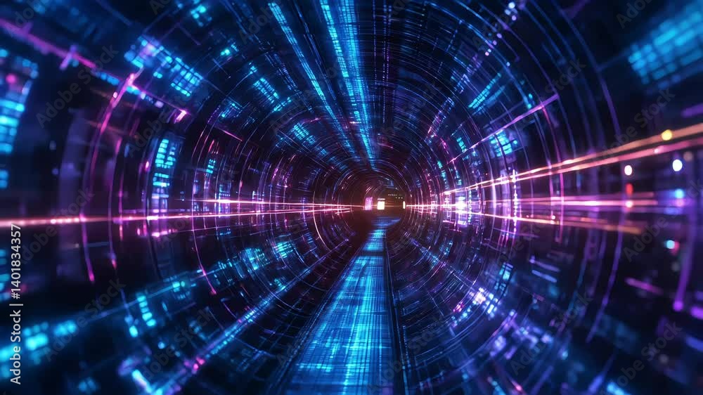 purple and cyan data tunnel with digital lines and futuristic speed blur effect purple and cyan data tunnel with digital lines and futuristic speed blur effect