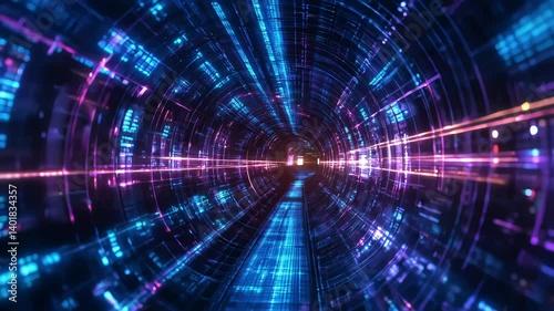 Wallpaper Mural purple and cyan data tunnel with digital lines and futuristic speed blur effect Torontodigital.ca