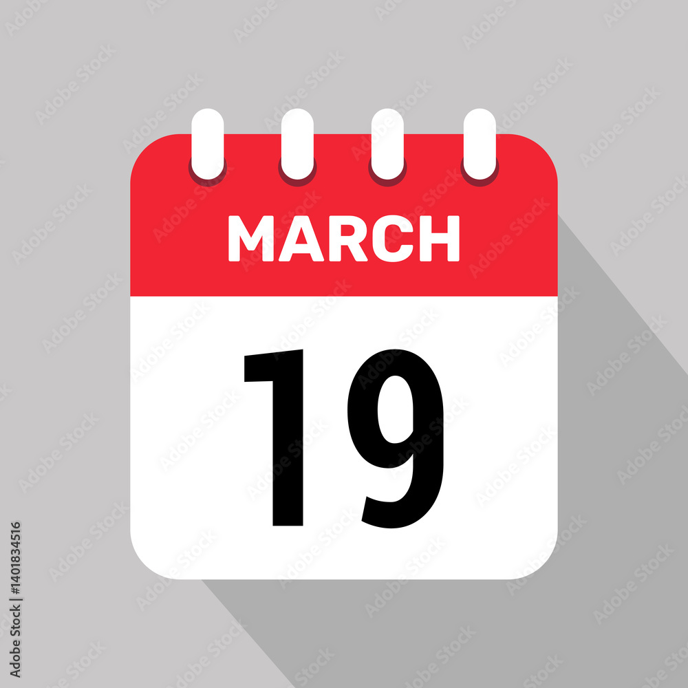 19 march calendar icon vector background. Vector schedule symbol. 19 march calendar icon vector background. Vector schedule symbol.