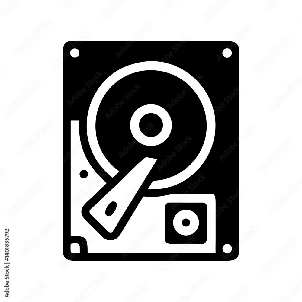 Hard Disk Drive with Platter and Arm Icon Design Hard Disk Drive with Platter and Arm Icon Design