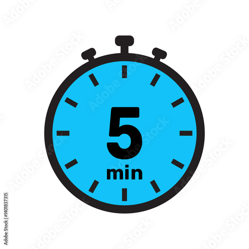 5 minute Timer, clock, stopwatch isolated icons. Countdown timer symbol. Minute timer, Time measure, Chronometer, Alarm.