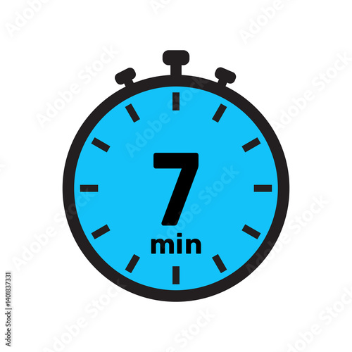 7 minute Timer, clock, stopwatch isolated icons. Countdown timer symbol. Minute timer, Time measure, Chronometer, Alarm.
