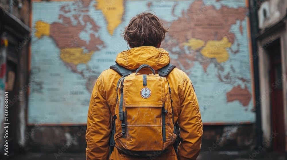 Fototapeta premium A Traveler's Gaze: Planning the Next Adventure Before a World Map