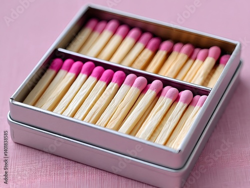Obraz na płótnie A box containing long pink matches on a light-colored background w salonie