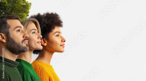Diverse Group Profile Hopeful Gaze Towards a Brighter Future